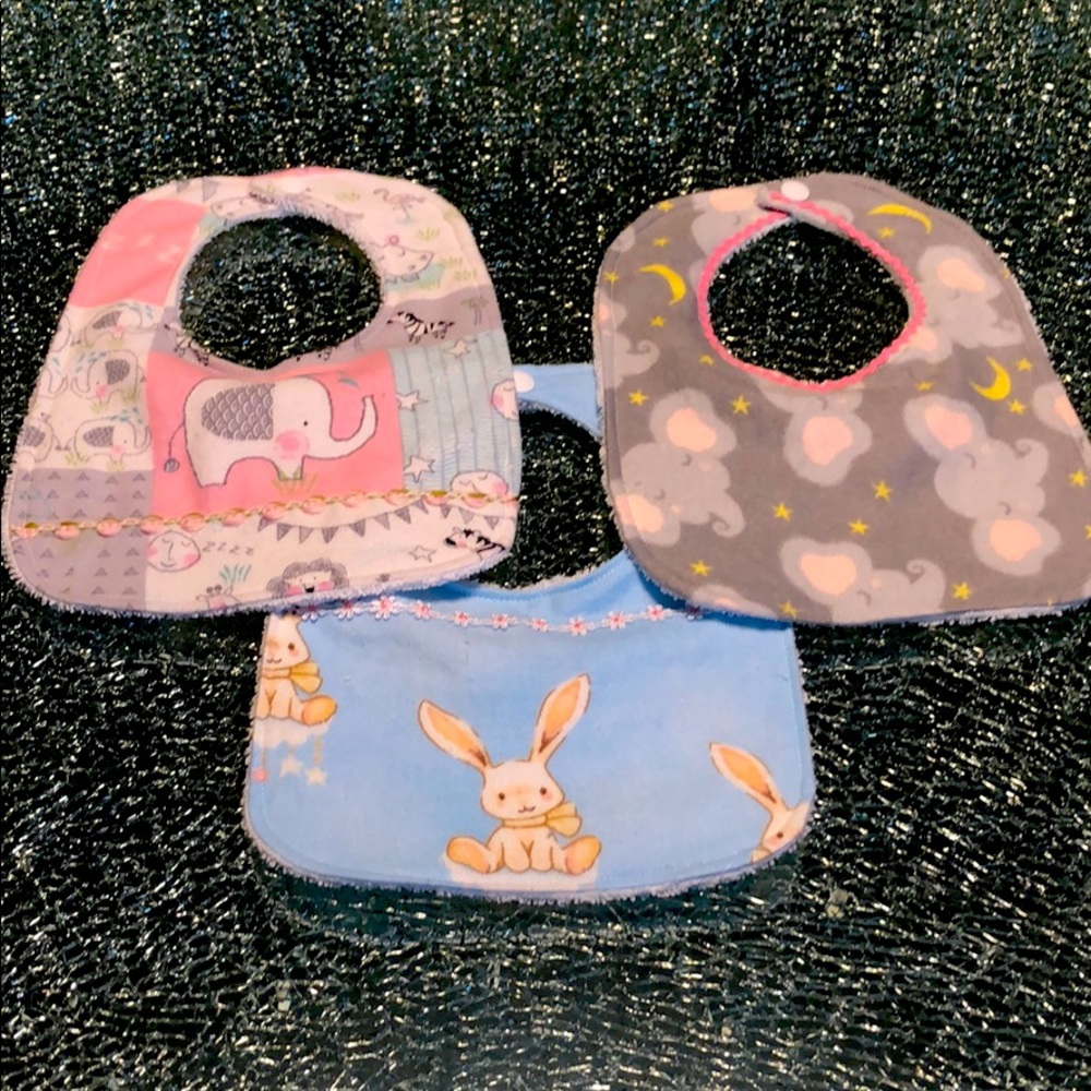 Set of 3 baby girl bibs hand crafted item